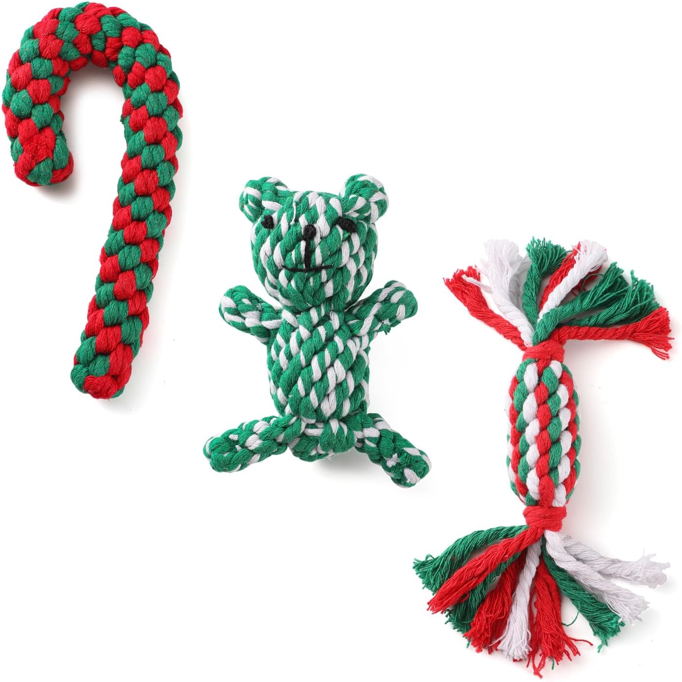 Pet Supplies LUCKITTY Christmas Dog Rope Toy 3Piece Set Candy