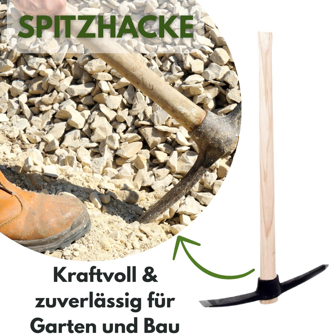 2,5 kg Spitzhacke | Kreuzhacke mit Holzstiel – Robuste Hacke Pickel für Garten & Bauarbeiten | Gewicht 2500g | EU-Produktion