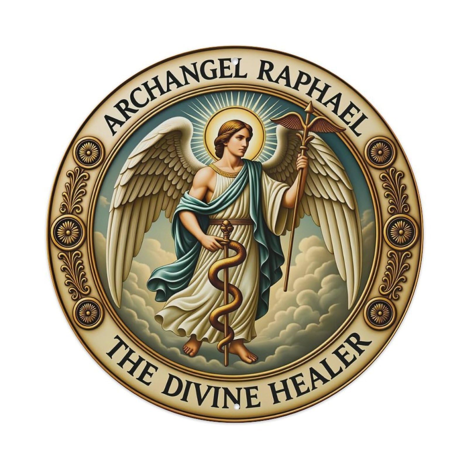 Archangel Raphael Divine Healer Winged Metal Tin Sign