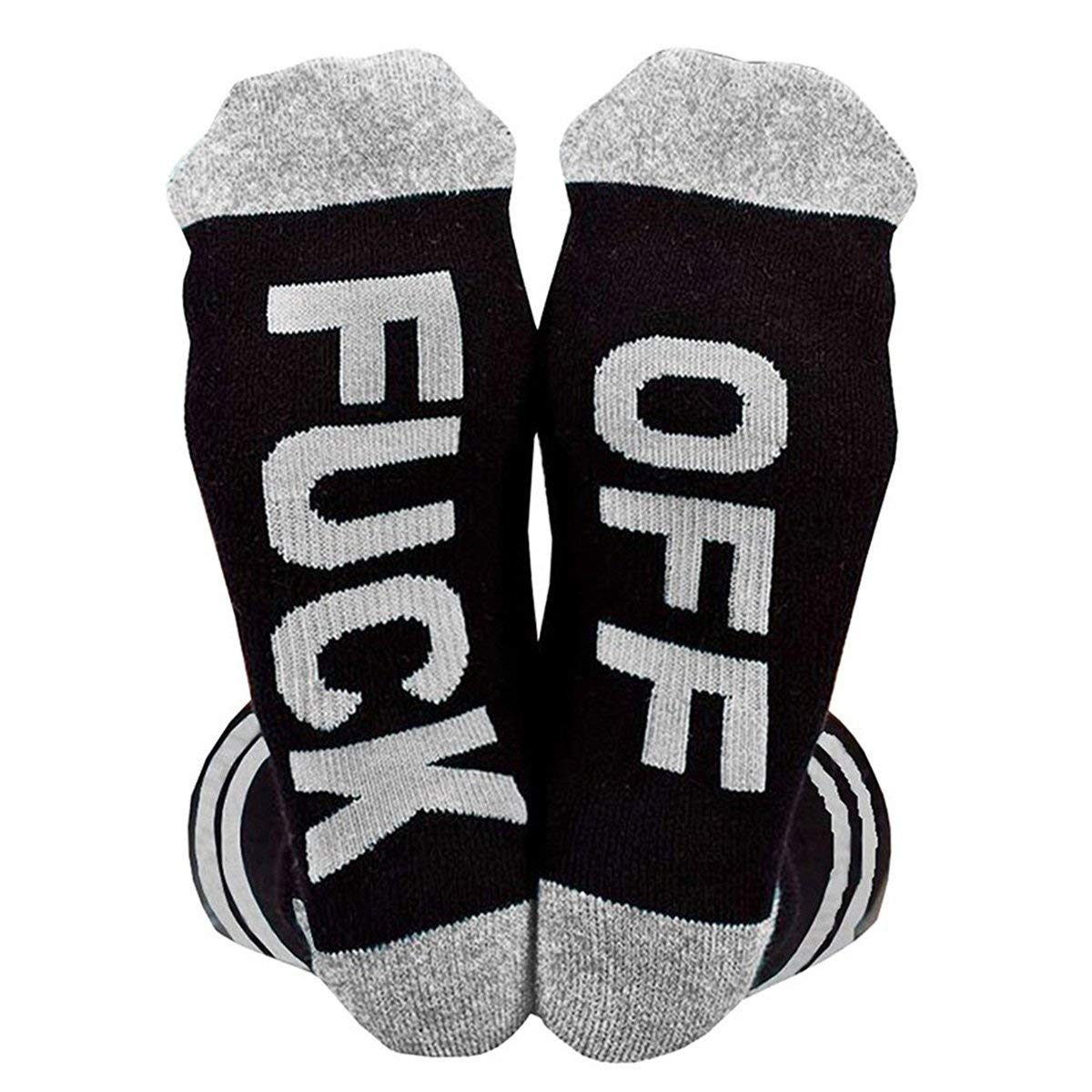 EHOTERUnisex FUCK OFF Socks Funny Socks Fun Socks Casual Cotton Ribbed Knit Half Crew Socks April Fool Day's Joke Socks Novelty Gifts for Women Men (Grey)