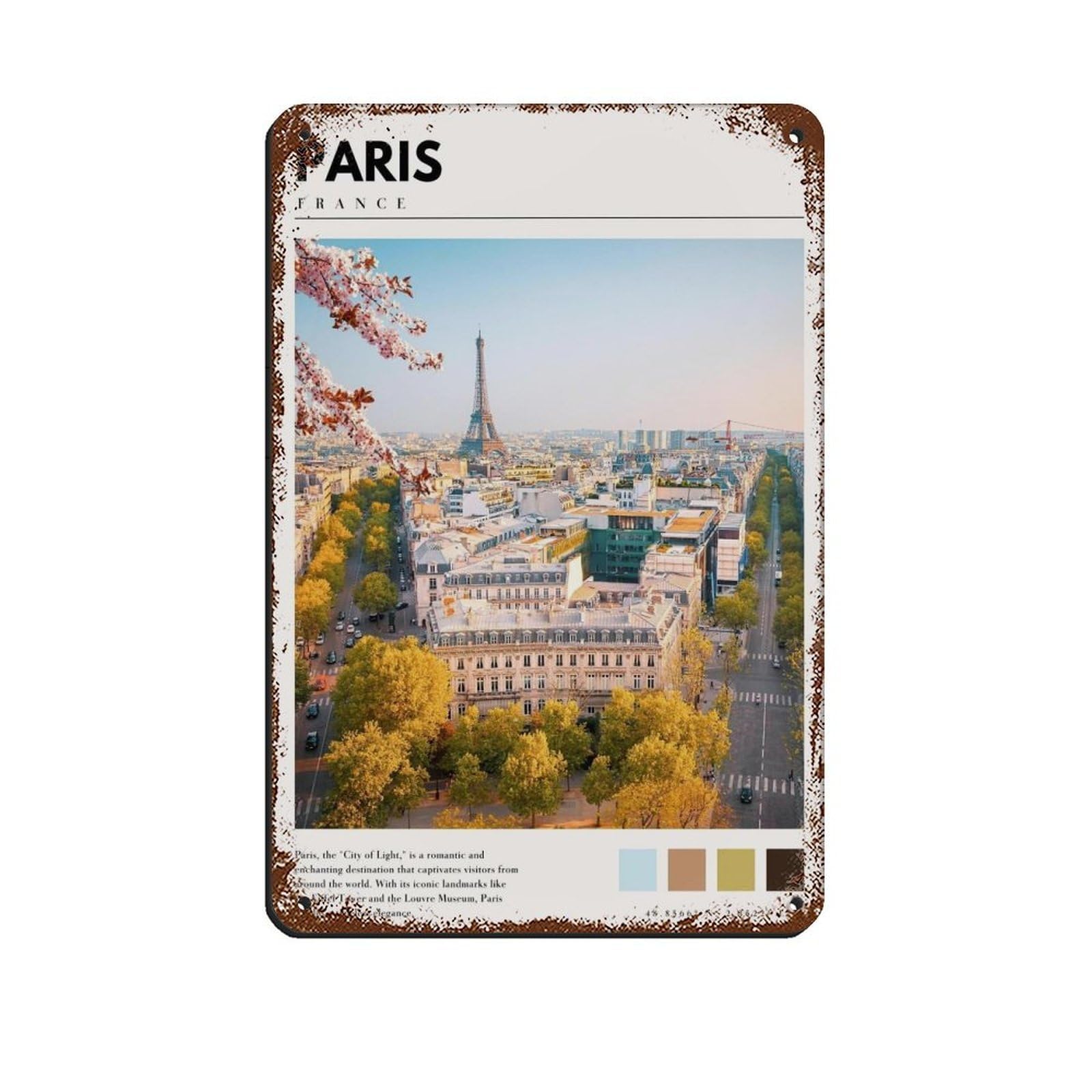 Paris France Poster Paris Eiffel Tower Art Retro Poster Metal Tin Sign Chic Art Retro Iron Painting Bar People Cave Cafe Family Garage Poster Wall Decoration 8x12inch(20x30cm)