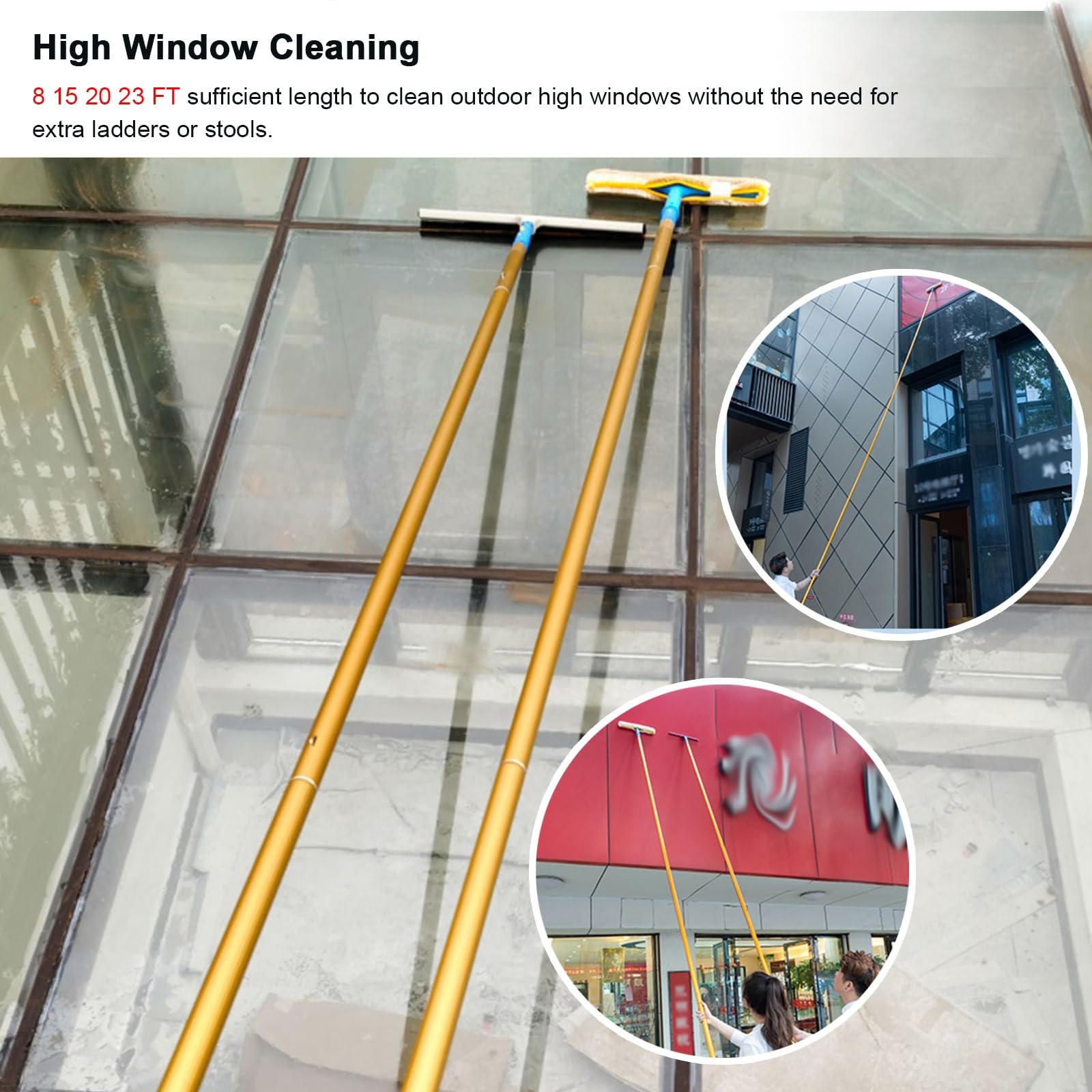 Fensterabzieher Mit Teleskopstange Fensterreinigungsset mit 3 4 5 6 7m Länge, Reinigungswerkzeug für hohe Glasflächen im Innen- und Außenbereich für Einkaufszentren/zweistöckige Häuser, Teleskop-Staub
