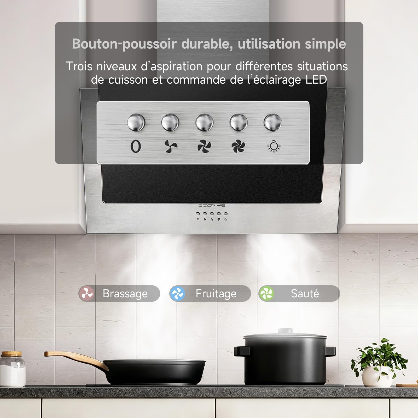 Hotte Aspirante Inclinée 60cm Classe A+++, Hotte Cuisine 370m³/h, Noir Verre Dépoli,Filtres à Charbon Inclus,Hotte Murale Evacuation ou Recyclage