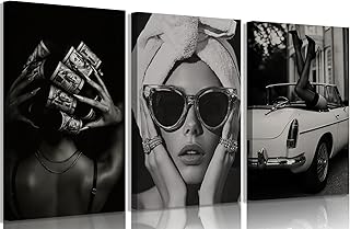 Fashion Woman Canvas Wall Art Black and White Trend Wall Decor Sexy Luxury Posters Prints Modern Paintings Pictures Artwork for Bathroom Gallery Home Decoration 16x24in