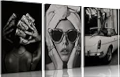 Fashion Woman Canvas Wall Art Black and White Trend Wall Decor Sexy Luxury Posters Prints Modern Paintings Pictures Artwork for Bathroom Gallery Home Decoration 16x24in