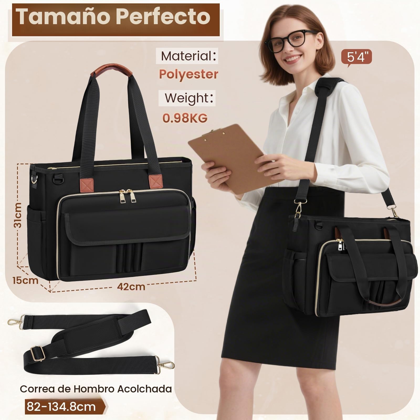RAINSMORE Bolso Portatil Mujer Maletin Portatil 15,6 Pulgadas Grande Bolso Profesora Bolsa Trabajo con Bolsillo Aislante para Universidad Enfermera Shopper Oficina