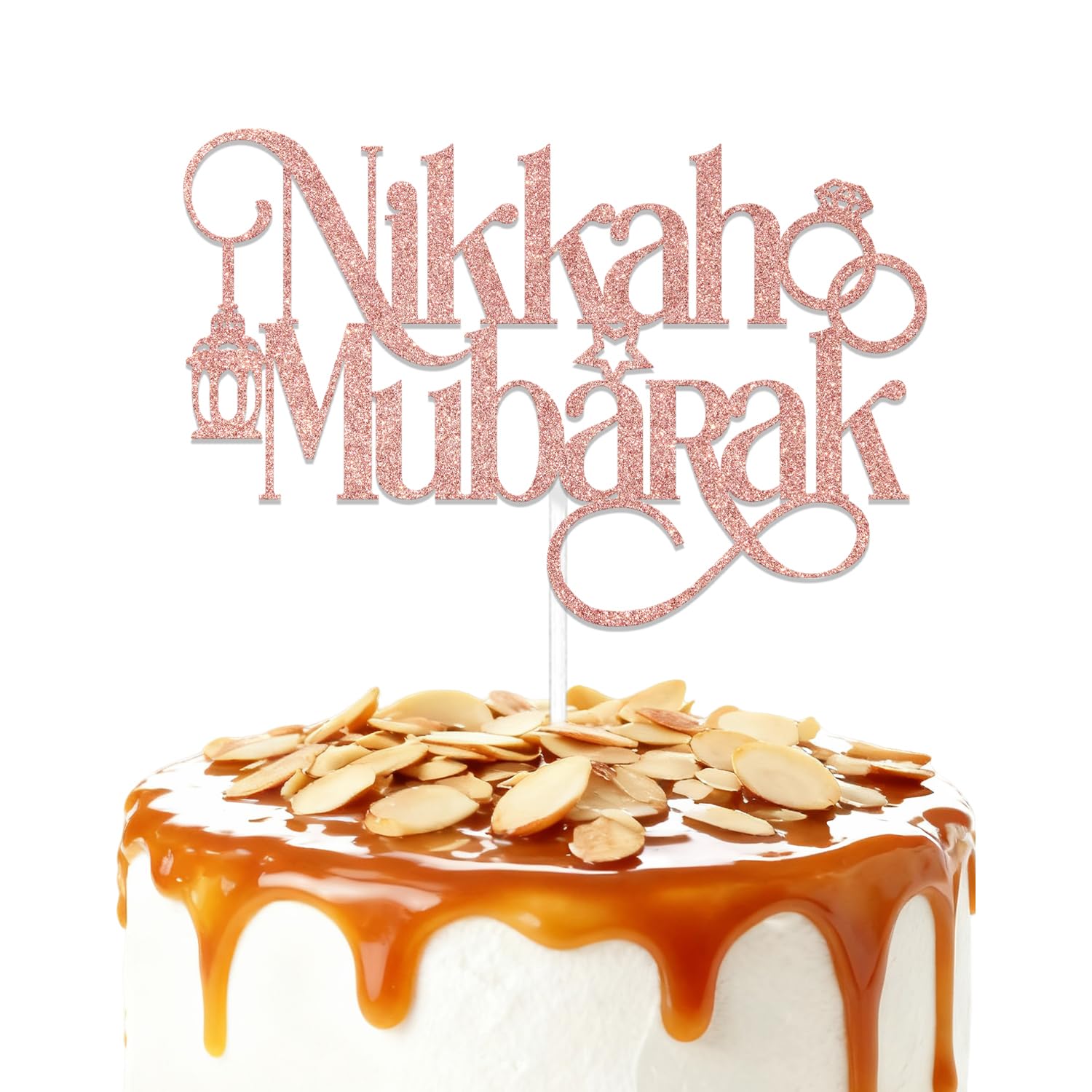 ZCXVC Nikkah Mubarak Cake Topper Nikkah Decorations Muslim Wedding Engagement Party Decoration Supplies Rose Gold Glitter