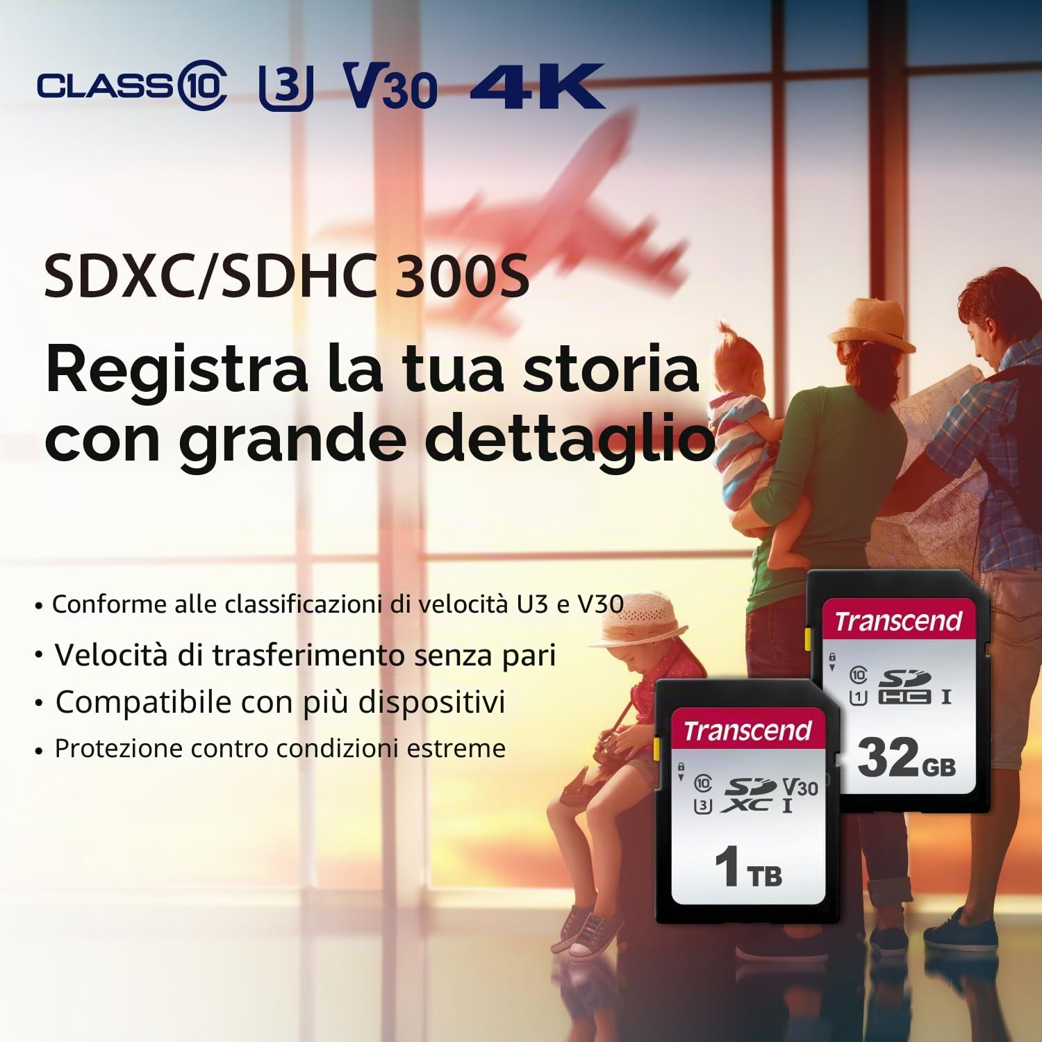 Transcend Scheda di memoria SDHC 300S da 16 GB UHS-I, C10, U3, V30, 4K, Full HD, fino a 95/40 MB/s (ideale per fotocamere digitali) con confezione Frustration Free - TS16GSDC300S-E