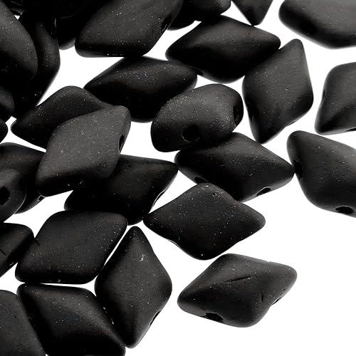 Cuentas de cristal checo GemDuo Beads, cuentas en forma de diamante de 2 agujeros de 0.197 x 0.315 in, 0.35 onzas, negro azabache mate