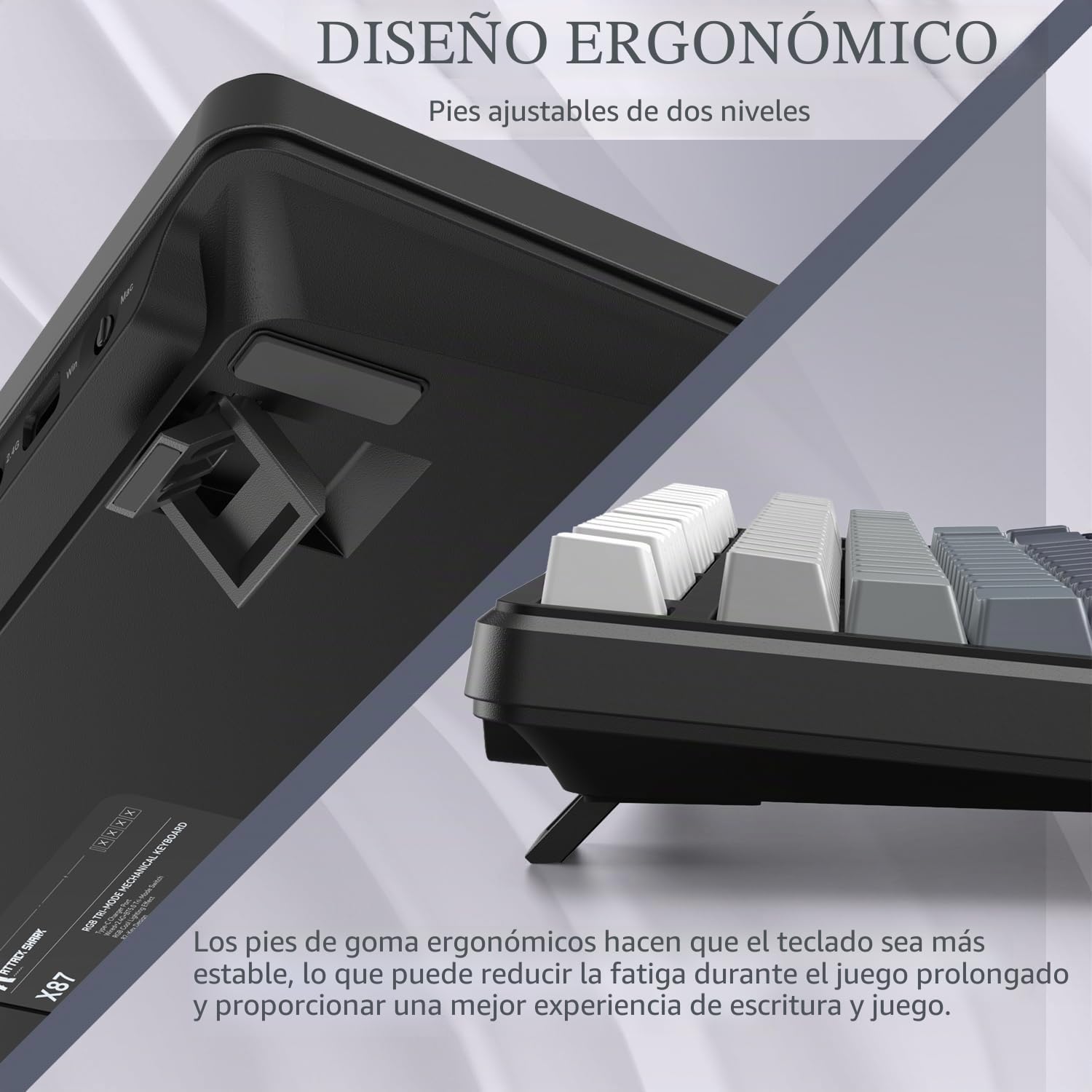 ATTACK SHARK X87 Lateral Grabado RGB Inalámbrico Teclado Mecánico Gaming | BT5.0/2.4G/USB-C,Hot-Swap, Gasket Diseño 80% y Teclas PBT,4000mAh, Interruptor Lineal Pre-lubricado, para PC/MAC-Negro Blanco