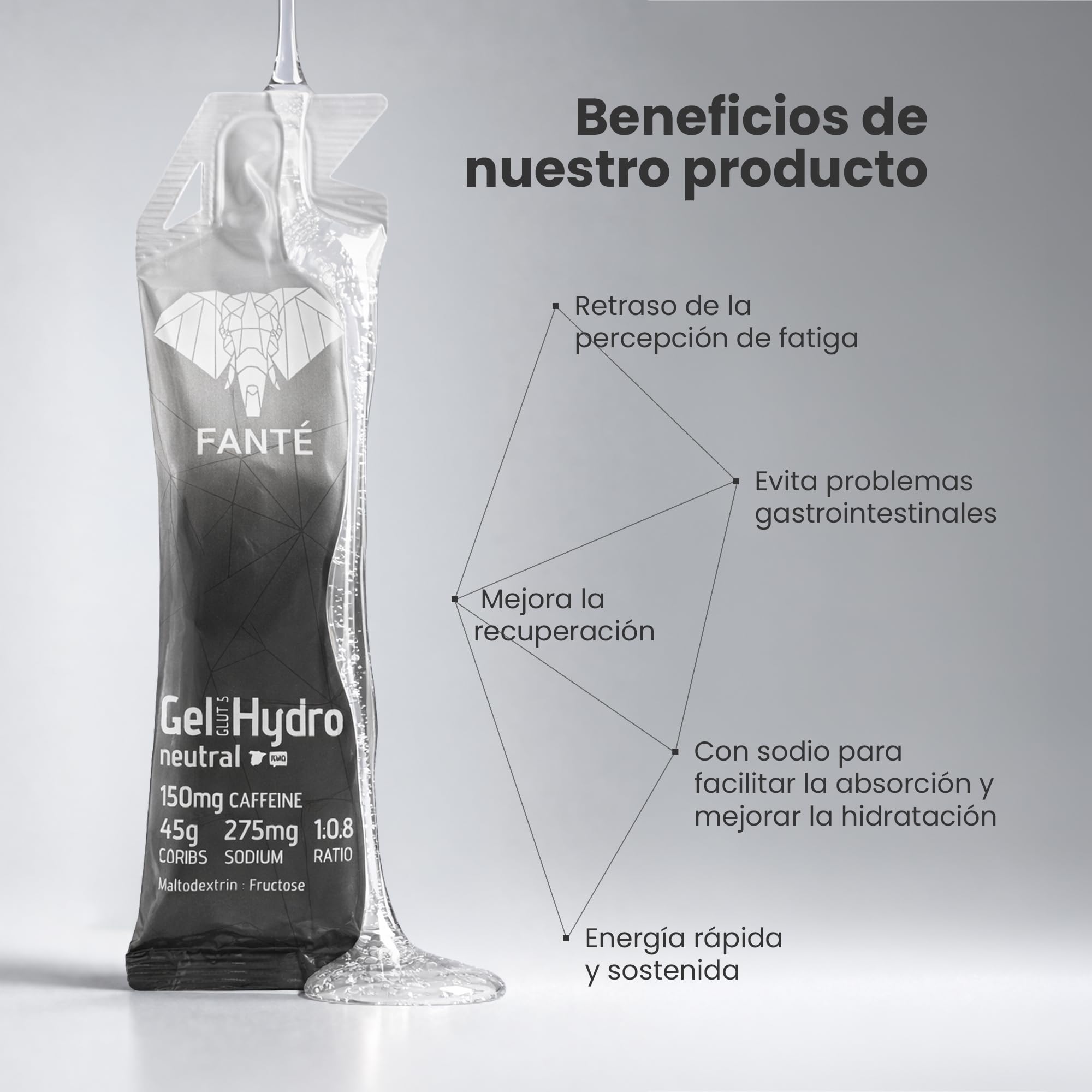 Gel Fanté Hydro 45 Neutro con Cafeína | Gel Energético 45g · Energía + Hidratación | Sabor Neutro Sin Aromas | 275mg Sodio y 150mg cafeína (12)
