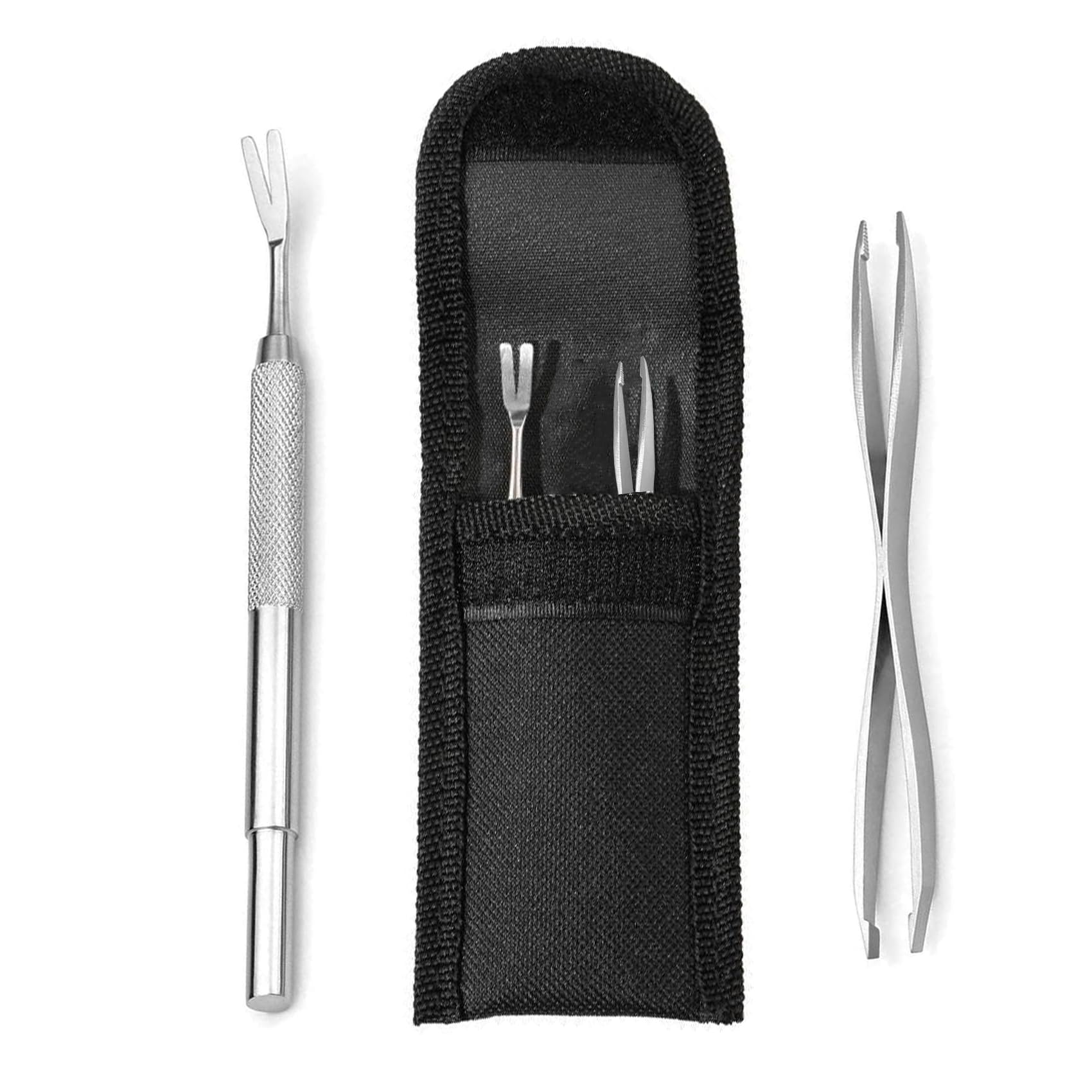 jatimdotin Tick Remover Tools Set, Stainless Steel Tick Remover Set with Tick โโHook, Double-ended Clips and Bag, Removal Tweezers for Humans, Dogs, Cats