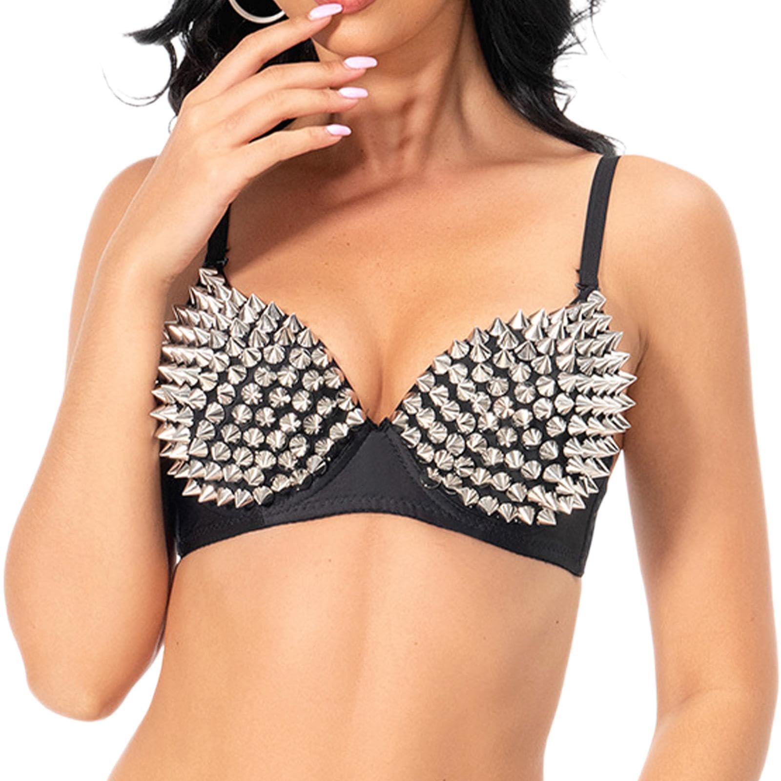 snappsy Rivet Corset Handmade Underwear Luxury Push up Bra for Club Women Girls Show XL black silver-picture-41