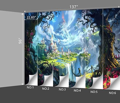 Miniatura 4 de Fondo de pantalla de bosque encantado en 3D con diseño de castillo de ensueño, para habitación de niños, murales de cascada para niños y niñas,