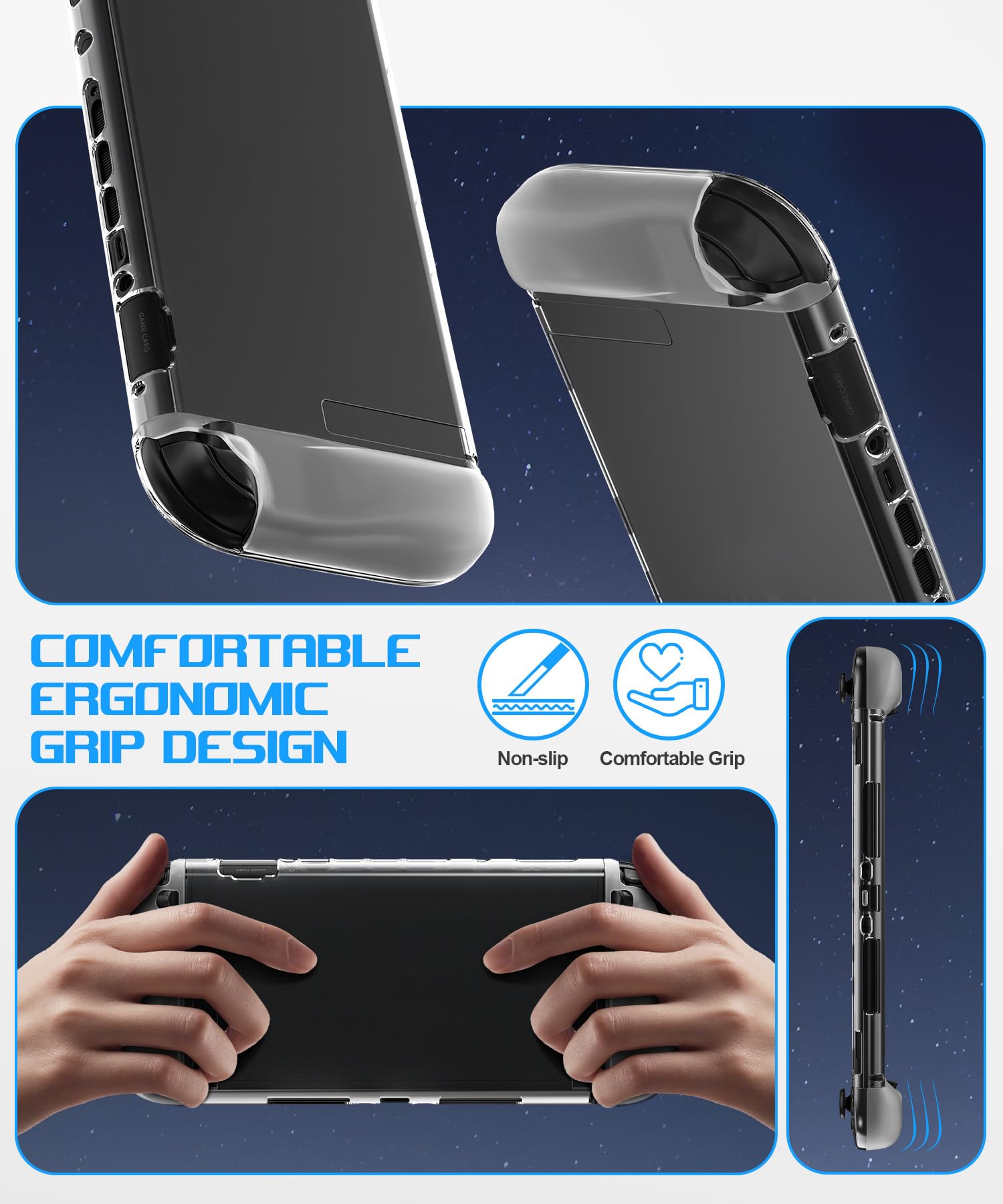 Teyomi Transparent Hülle Kompatibel mit Nintendo Switch 2, Case für Nintendo Switch 2, Hard PC Dockable Schutzhülle für Switch 2 and Soft TPU Joy-Con Griff Cover, 8 Stück Joystick Kappen (Clear)