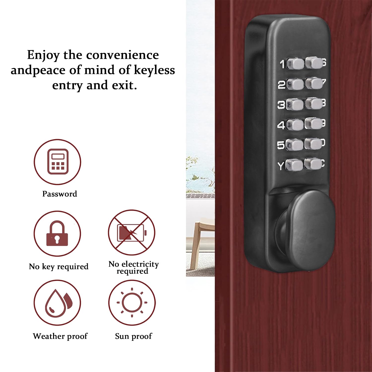 Digital Door Lock, Deadbolt Mechanical Combination Lock, Chrome Latch Keyless Entry Door Lock - Image 2