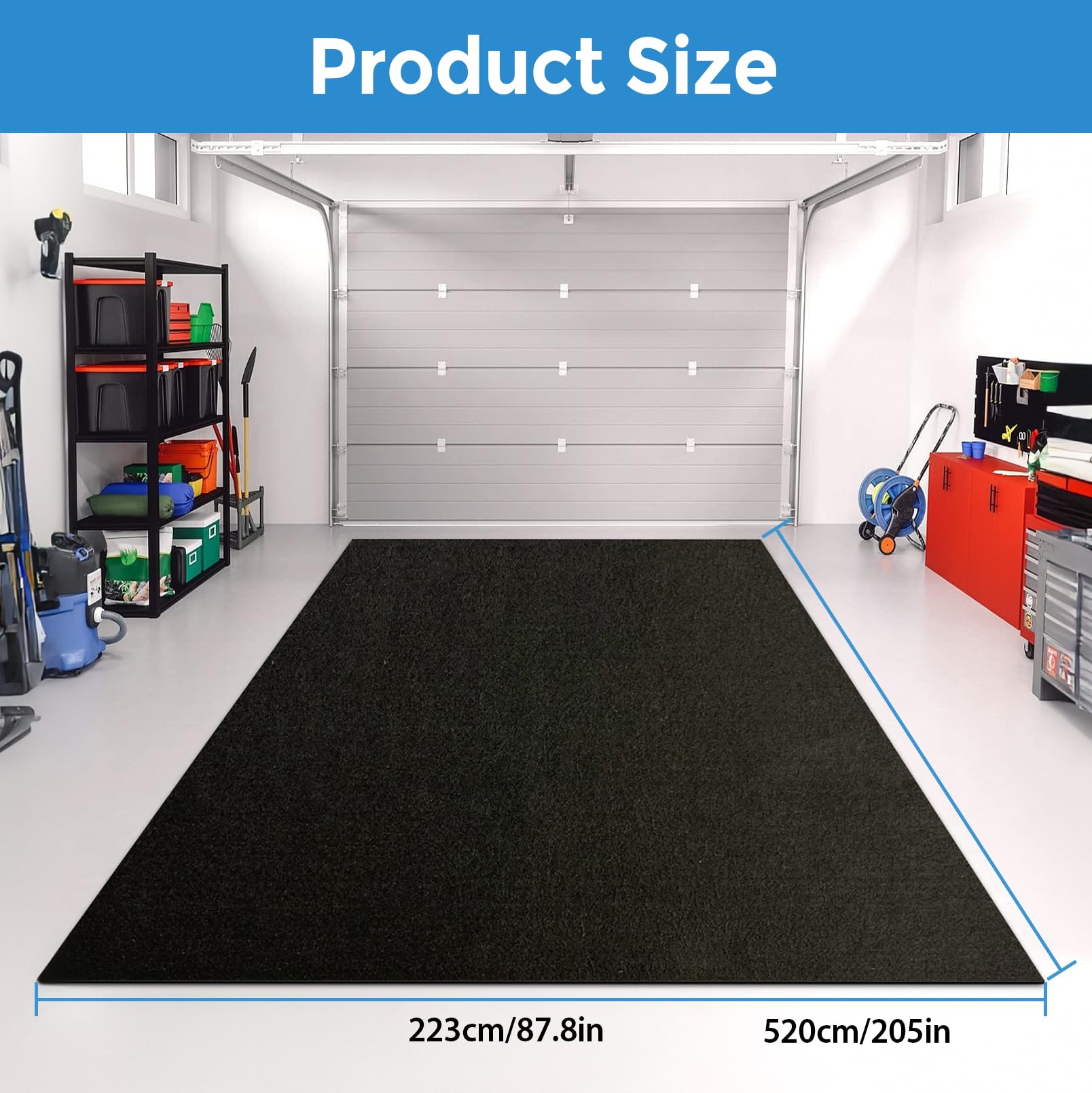 Alfombrilla de fieltro antideslizante para coche, impermeable, absorbente de aceite, reutilizable, para garajes, gimnasios y talleres, 223 cm x 520 cm x 3 mm