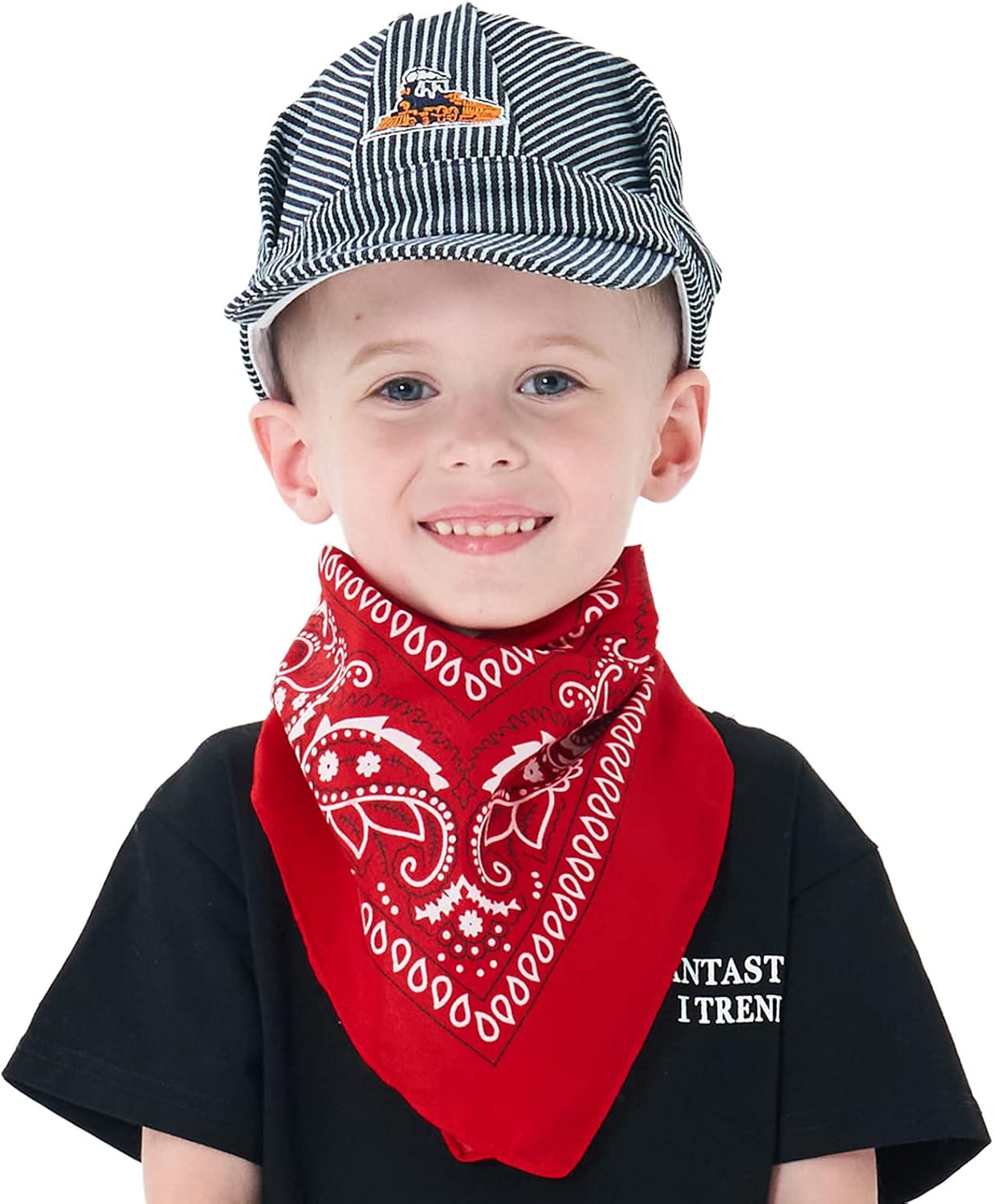 Conductor Hat+Paisley Bandanna (2 IN 1) Engineer Cap Adjustable Train Conductor Dress Up Kit for Kids - Image 2