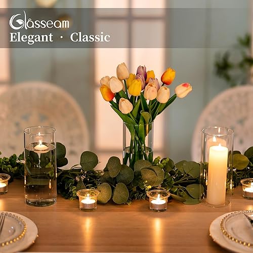 Miniatura 7 de Glasseam Juego de 6 jarrones cilíndricos transparentes, modernos jarrones de vidrio para centros de mesa, jarrones flotantes para decoración,