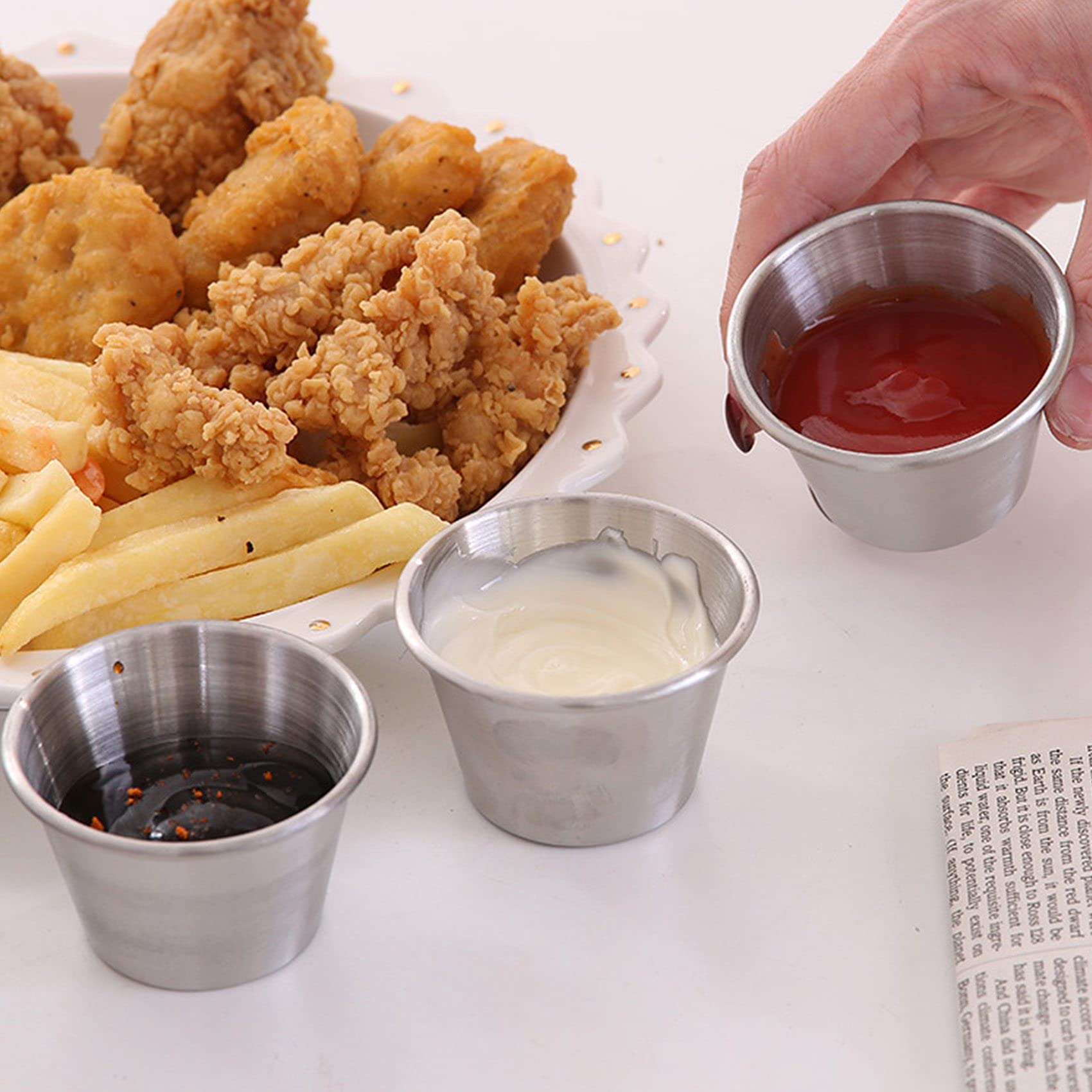 48 Paquets de 1,5 Oz/45 ML de Tasses à Sauce à Condiments en Acier Inoxydable Tasses à Sauce à Tremper Plats à Condiments RéUtilisables