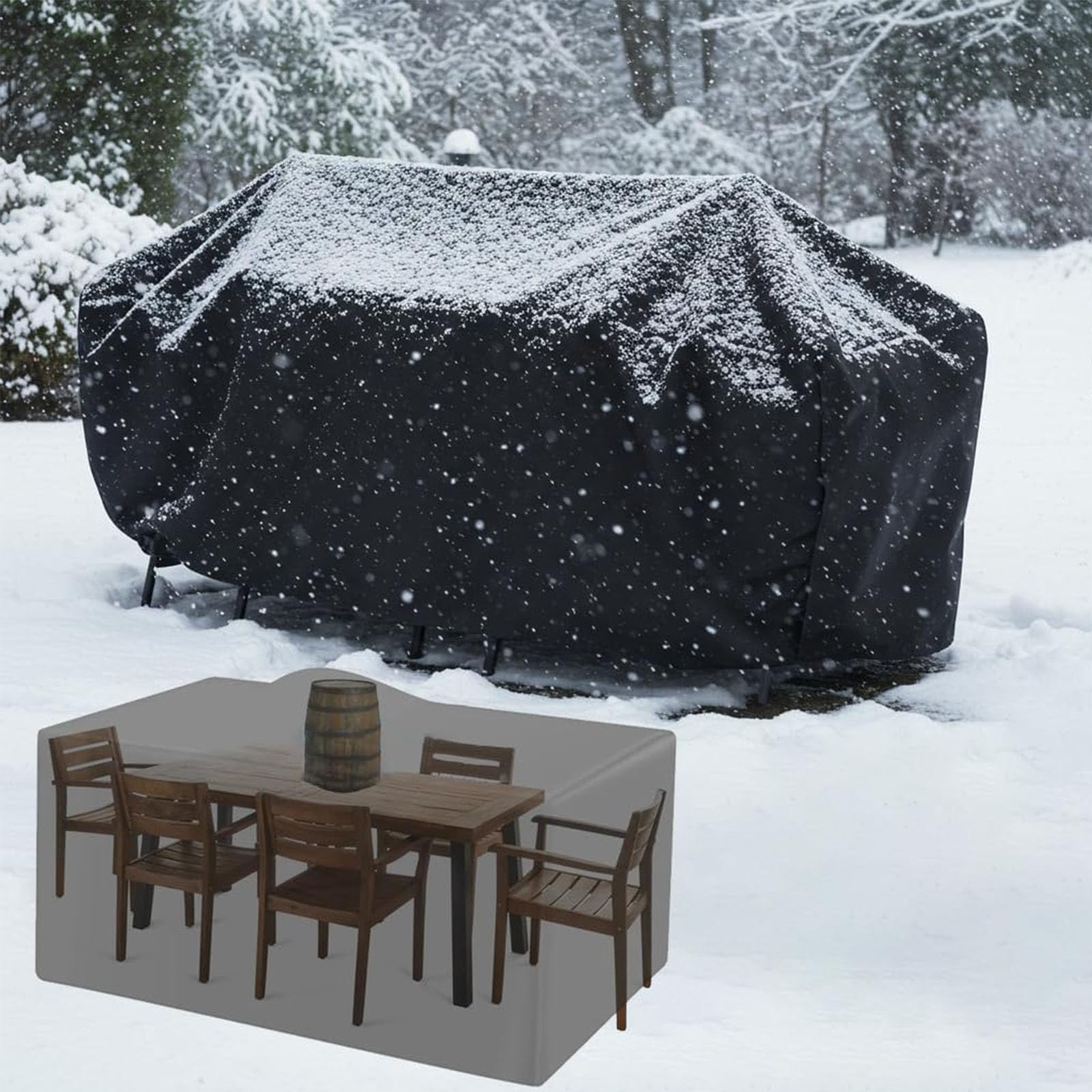 Gartentisch Schutzhülle 300x280x75cm Abdeckung für Gartenmöbel mit Wasserdicht Winddicht Anti UV mit 600D Oxford für Gartentisch Gewebe Schwarz Abdeckplane Gartenmöbel Schutzhülle