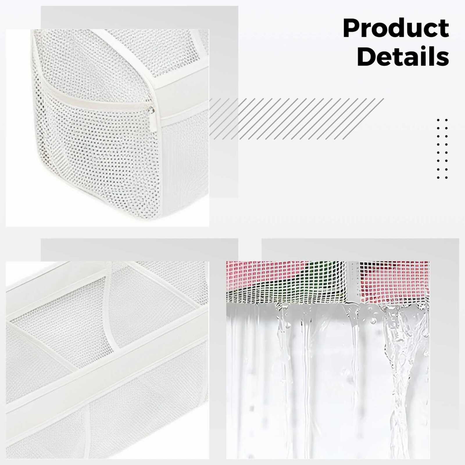 2 Stk. Badspielzeug Organizer, Wandhalterung für Badewanne mit großem Fassungsvermögen, Mesh Aufbewahrungsbeutel mit mehreren Fächern, schnelltrocknendes Polyester, weiß, 63 x 16 x 20 cm