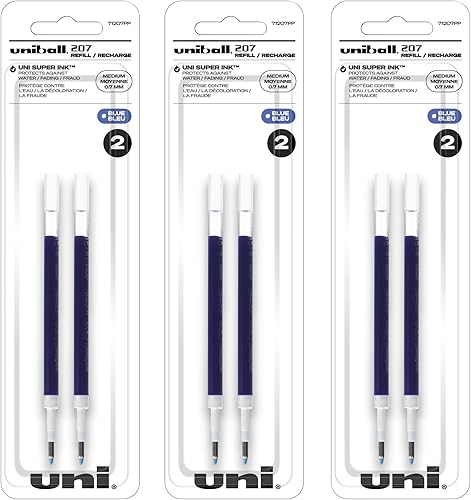 Miniatura 2 de Uni-Ball Signo 207 - Recambios para bolígrafos de gel, 0.028 in, punta media, tinta azul, paquete de 6