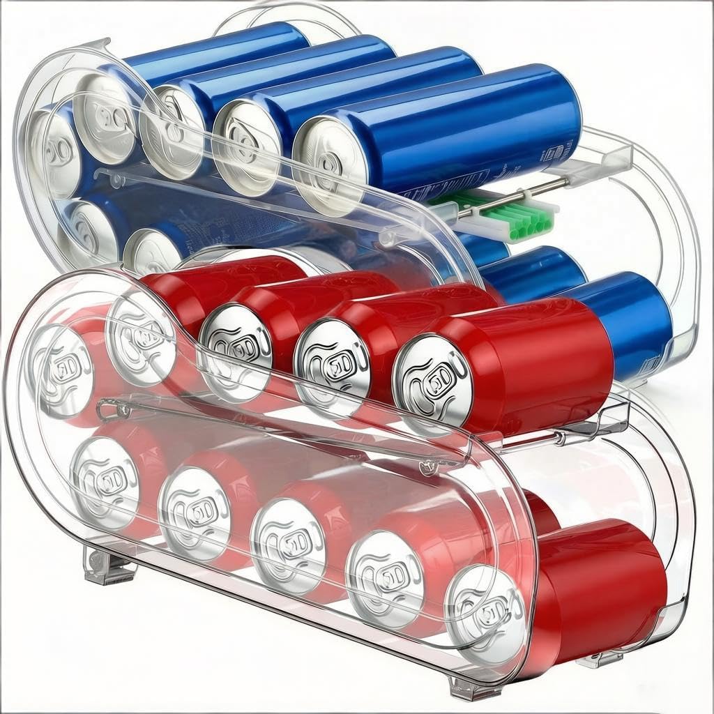 Auto-Rolling Soda Can Organizer for Refrigerator/Fridge, UpgradedSoda Can Dispenser & Holder for Pantry Storage 10 Standard Size 12oz/ 11.2oz/ 355ml/ 330m Drink Short Cans (Clear)
