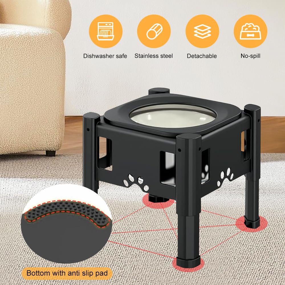 Gamelle d'eau pour chien, anti-éclaboussures, réglable en hauteur, gamelle en acier inoxydable, gamelle d'eau surélevée pour chien, avec gamelle anti-glouton