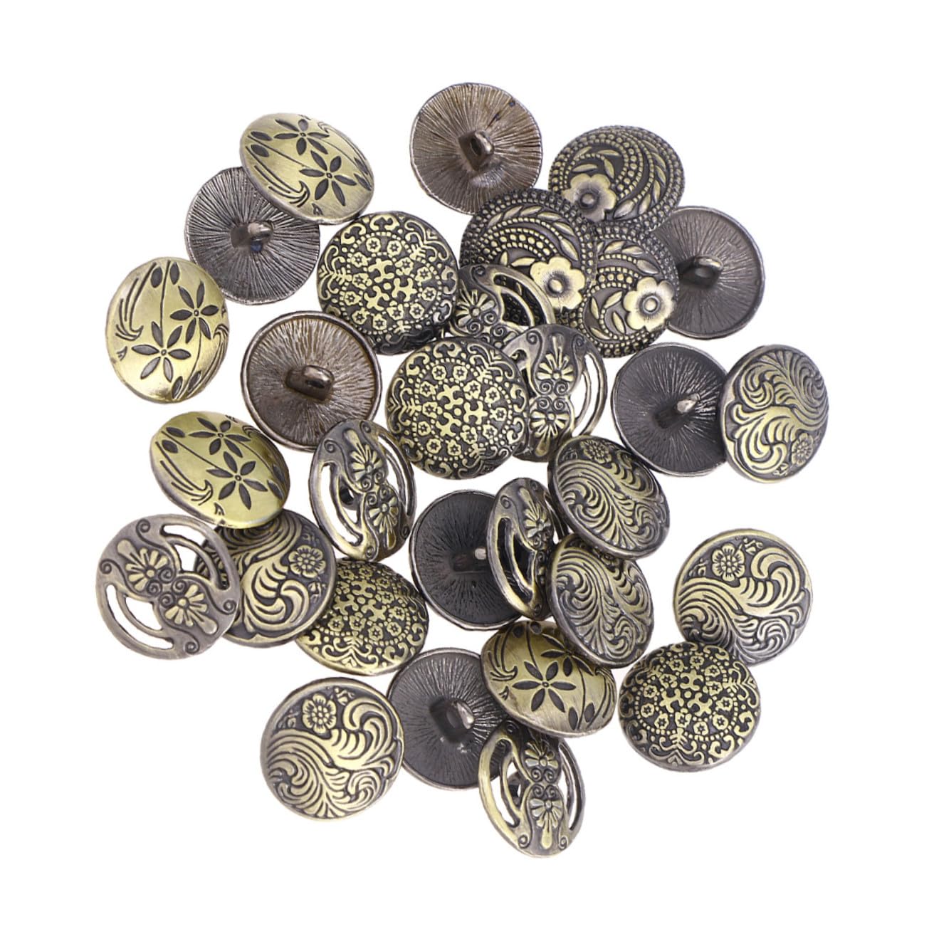 Boutons vintage gravés en bronze ancien : lot de 50 pièces artisanales pour sublimer vos vêtements