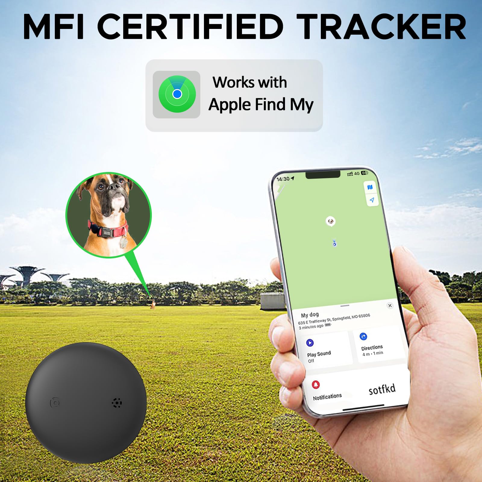 GPS Tracker for Dogs, Mini GPS Cat Tracker, IPX8 Waterproof GPS Trackers for Cats with Holder, No Monthly Fee, Work with Apple Find My(iOS Only), Smart Trackers for Dogs-Black-2 - image 4