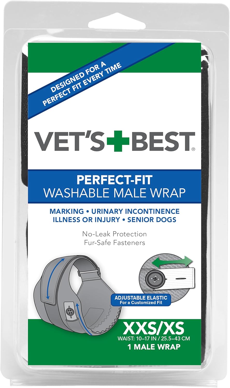 Vet’s Finest Washable Male Canine Wrap, XX-Small/X-Small, Waist 10″-17″