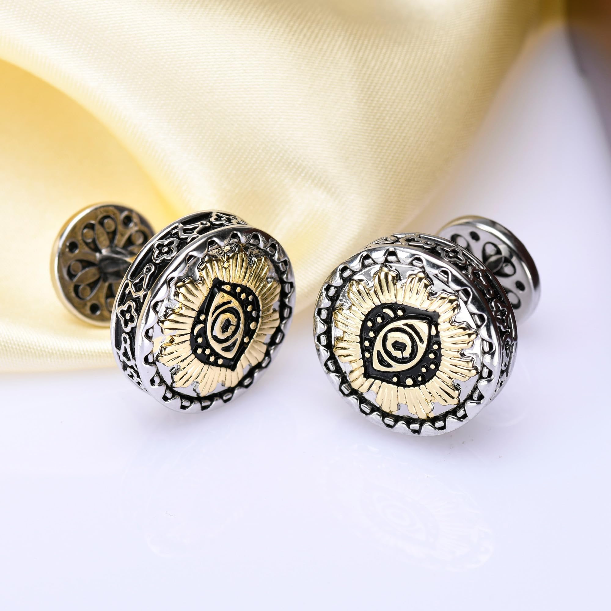 Gemelli d'oro 18 carati e platino - Eye Totem Design, regali per uomini e testimoni, con confezione regalo, ideali per matrimoni e affari
