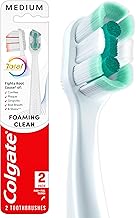 Colgate Total Active Prevention Foaming Clean Medium Toothbrushes, Medium Bristle Toothbrush Pack for Plaque Removal, Helps Reach Deeper Along The Gumline and Between Teeth, White, 2 Pack