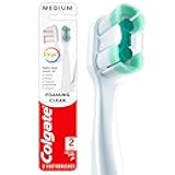Colgate Total Active Prevention Foaming Clean Medium Toothbrushes, Medium Bristle Toothbrush Pack for Plaque Removal, Helps Reach Deeper Along The Gumline and Between Teeth, White, 2 Pack