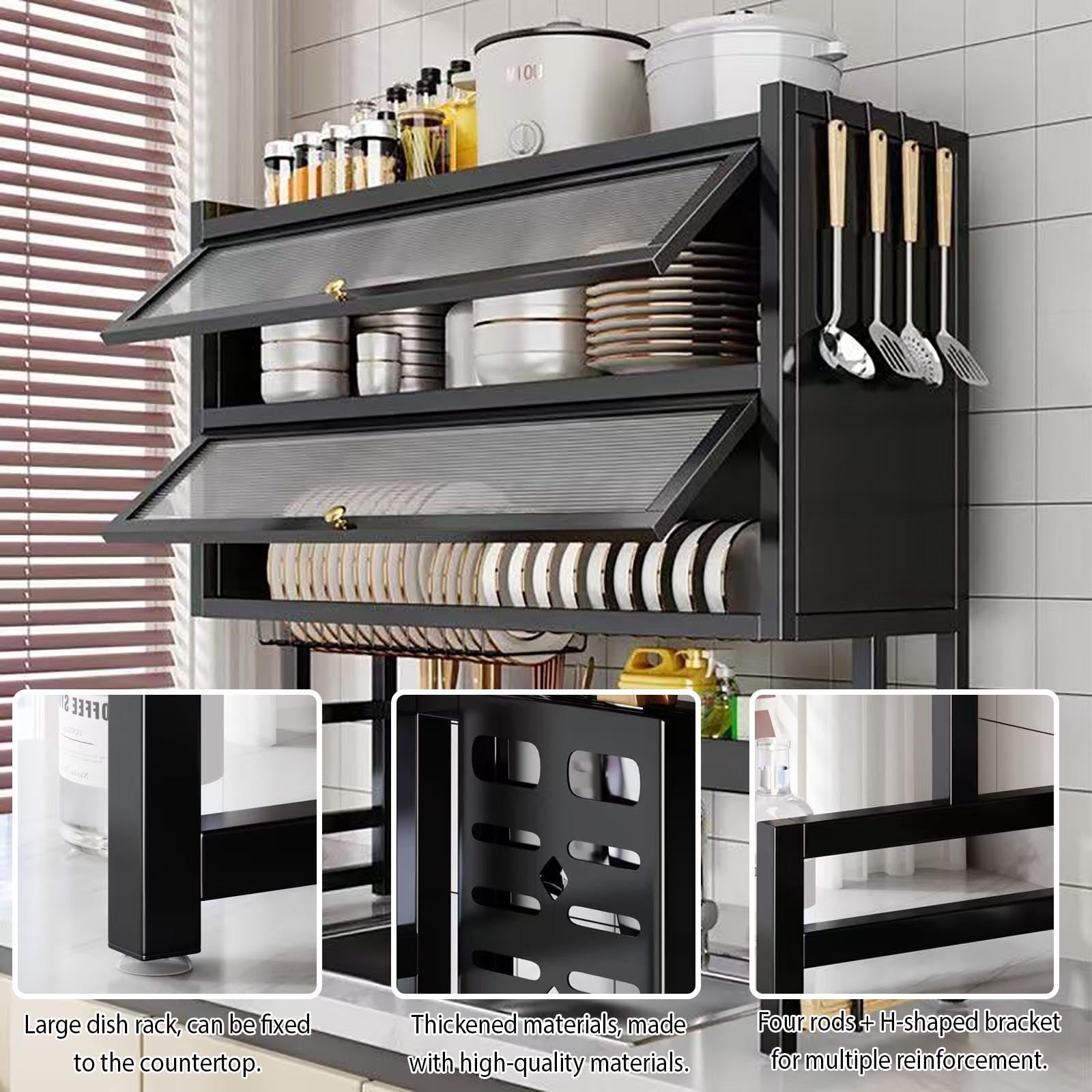 Soporte para utensilios de cocina de 2 niveles, estante de almacenamiento de platos de encimera, diseño de doble capa para organizar platos, vasos, cuencos y cubiertos