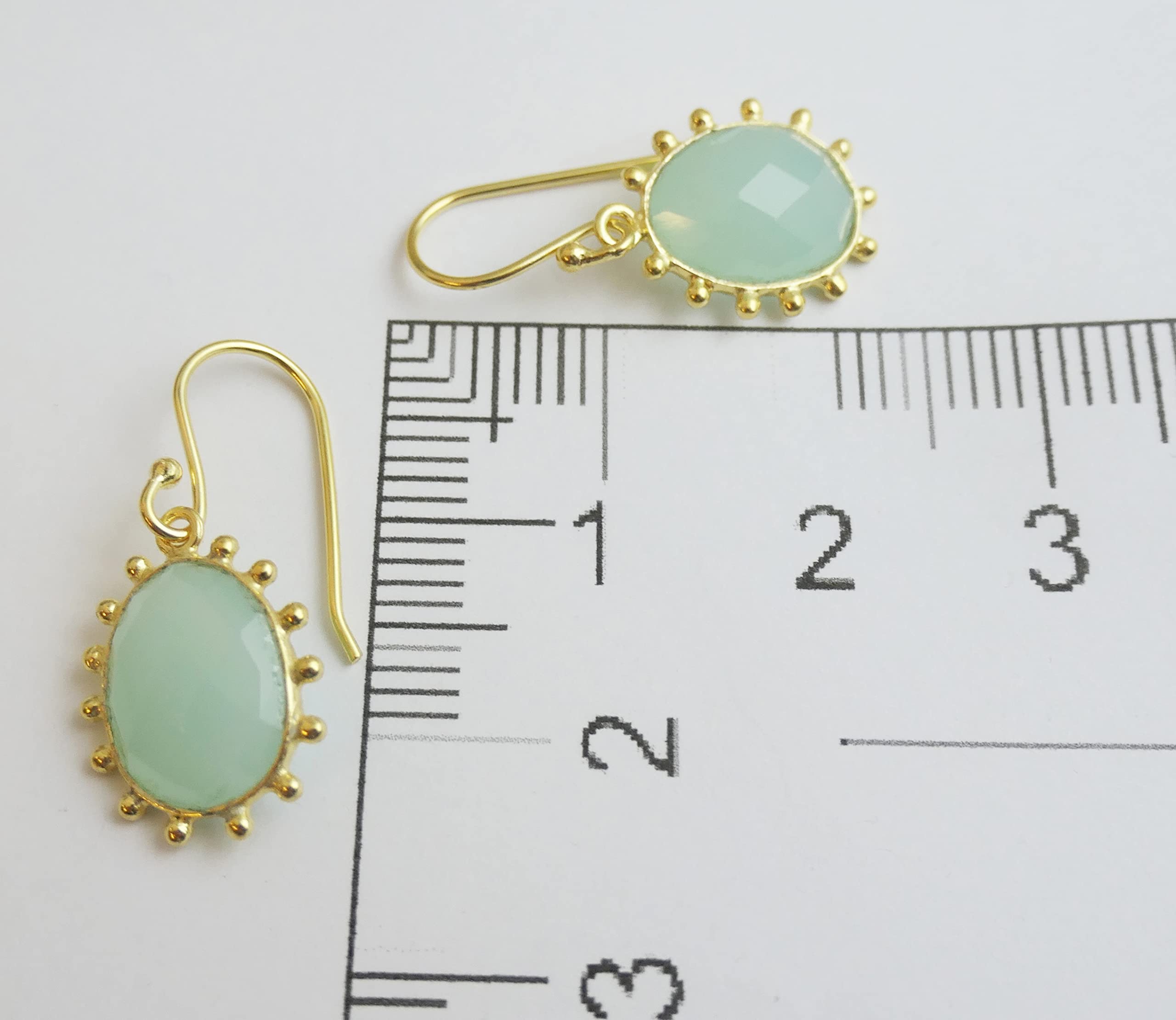 Orecchini in argento sterling placcato oro Aqua Chalcedony | Gemma Naturale - Regalo di Compleanno - Regalo di Natale - Idee Regalo Fatto a Mano per le Donne