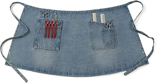 Miniatura 5 de Jeanerlor Delantal de cintura de mezclilla lavado ácido con bolsillos para mujer