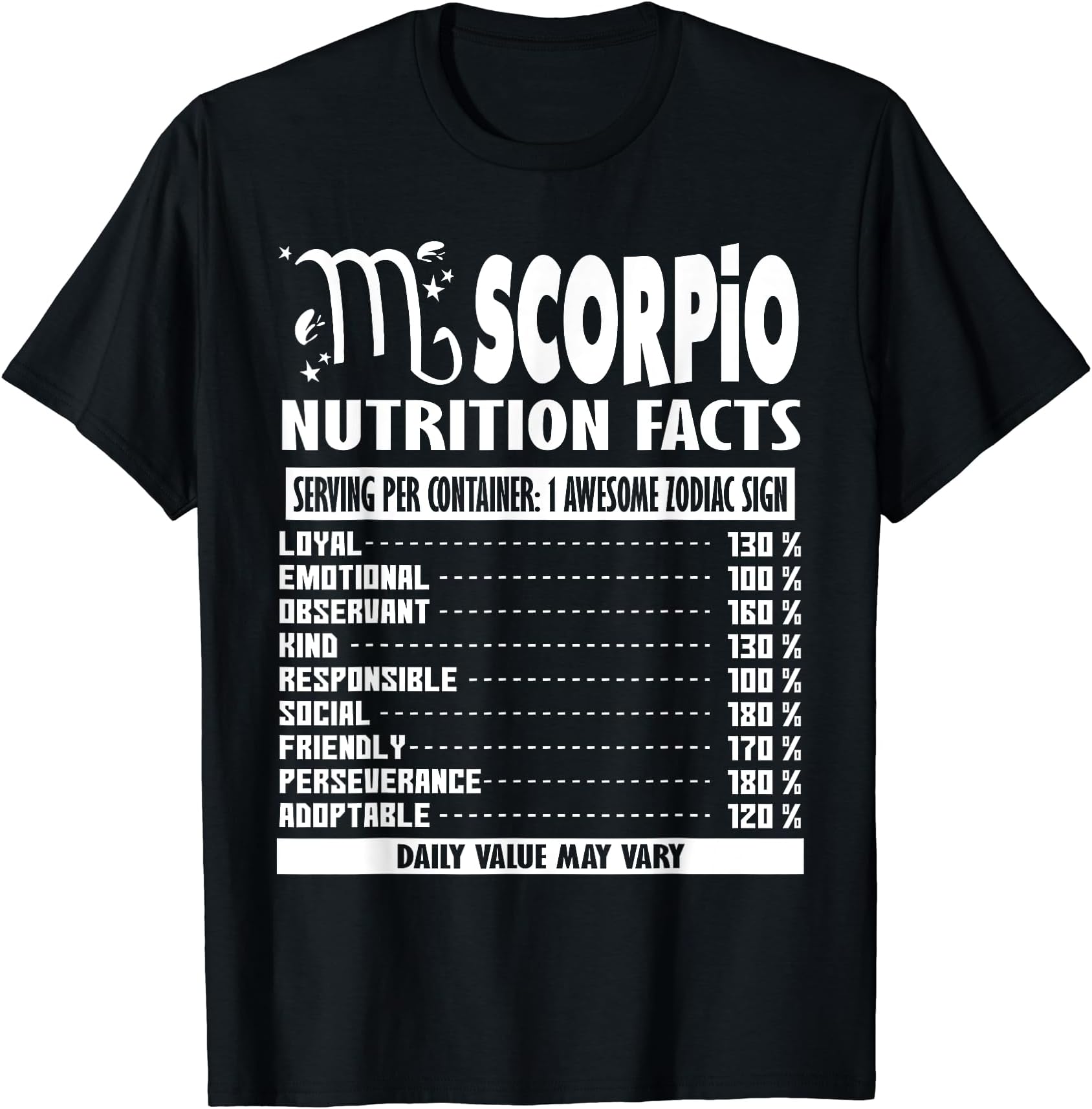 Zodiac Sign Scorpio GiftsNutrition Facts - Zodiac Sign Scorpio T-Shirt