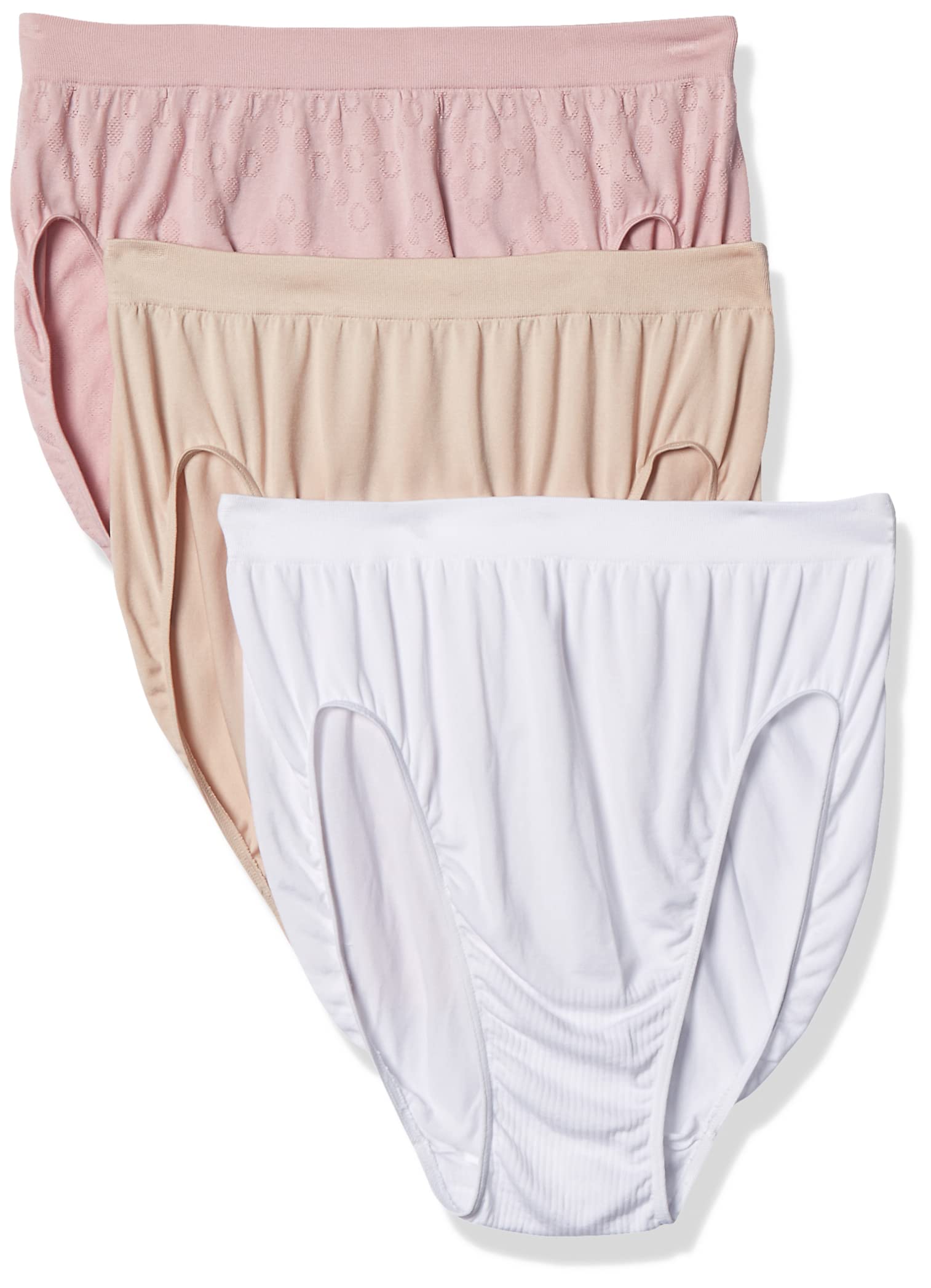 BaliWomen's Seamless Underwear Pack, Comfort Revolution Hi-Cut Panties, Microfiber Stretch Underwear for Women, 3-Pack