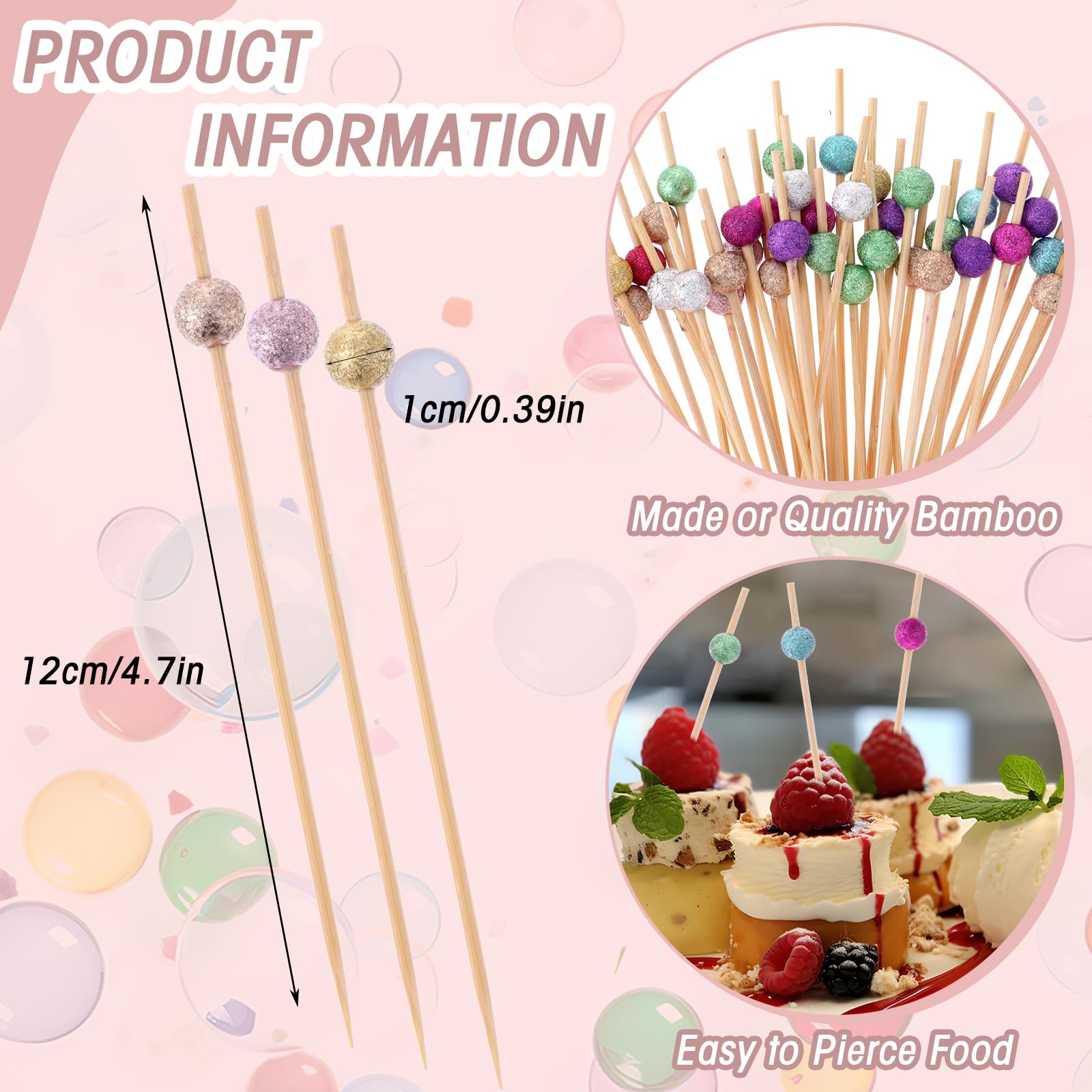 GUSTO 150 spiedini da cocktail e stuzzicadenti alimentari, 11,9 cm, in legno, fantasia, per antipasti e stuzzicadenti da cocktail per bevande, colore: oro perla (confezione formalmente comoda