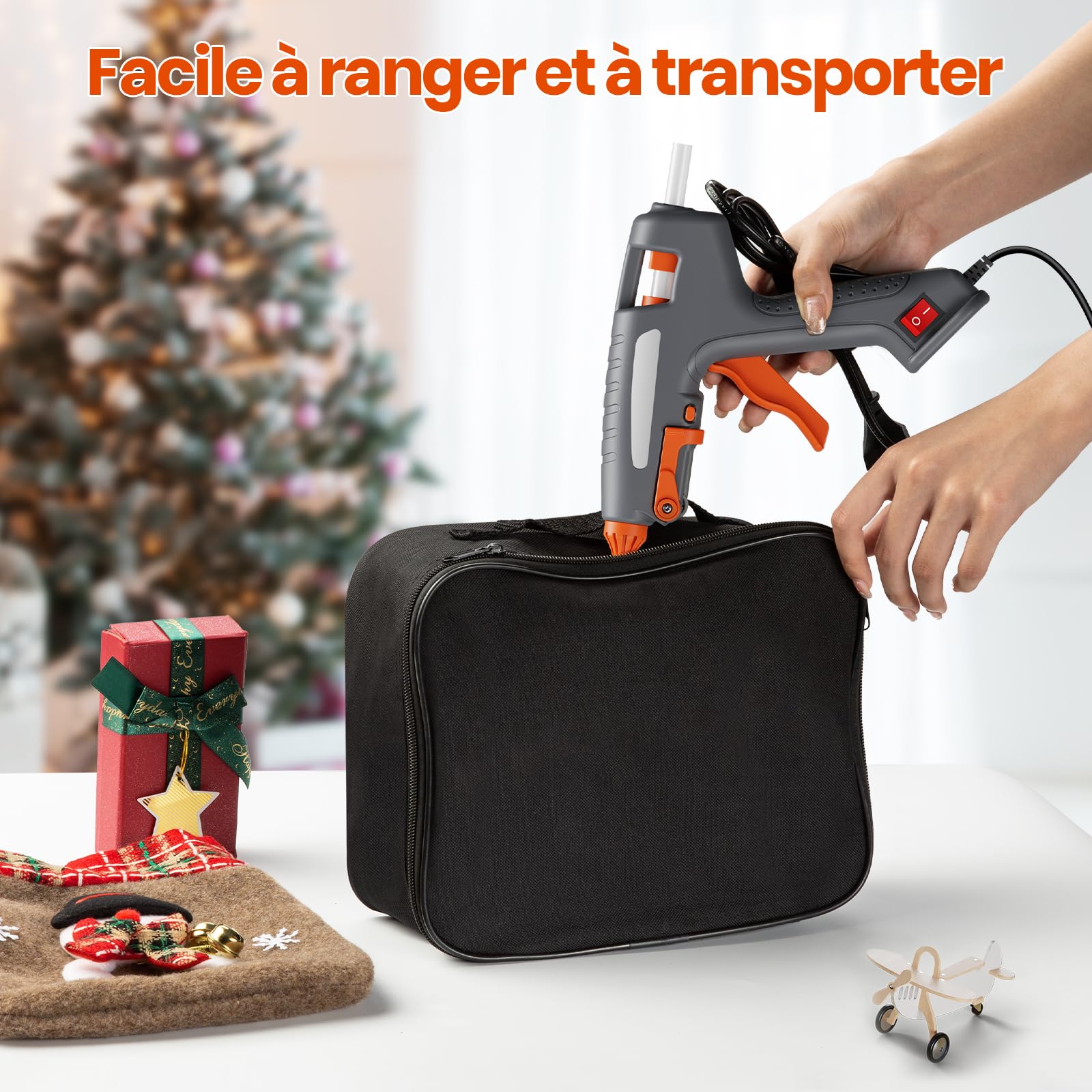 Pistolet à Colle, 200W Pistolet a Colle Chaude, 60s Chauffage Rapide, Fonction On/Off, avec 30pcs 11x150mm Baton de colle& Sac à Main, Pistolet Colle pour DIY l'artisanat Decoration noel Sapin de noel