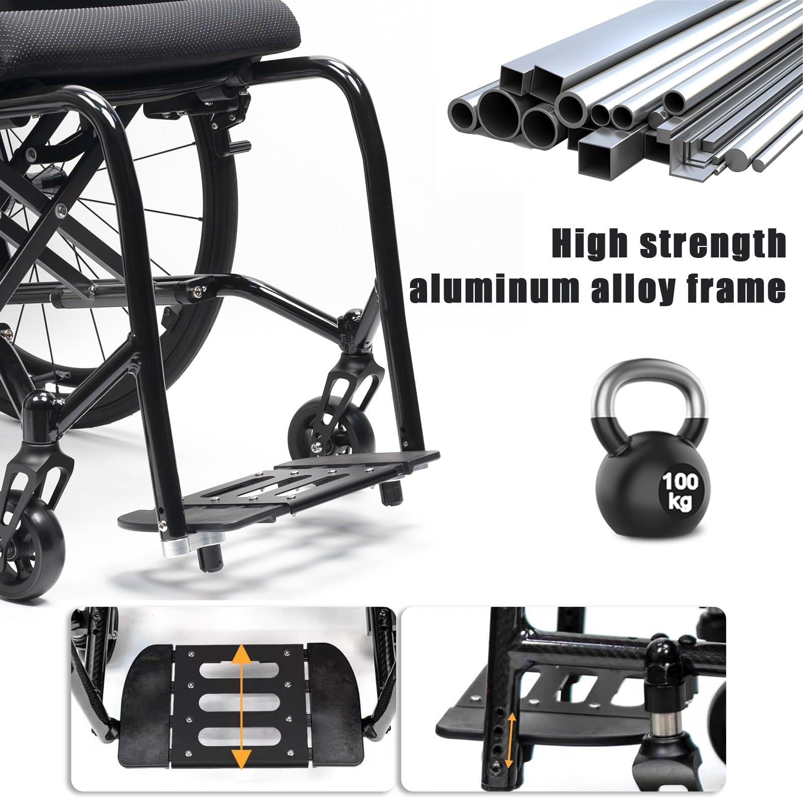 Silla De Ruedas Deportiva, Sillas De Ruedas Deportivas Manuales Plegables con Ruedas Desmontables,Ultraligera de Aleación de Aluminio,Transporte Fácil(Seat width 38cm/15in)