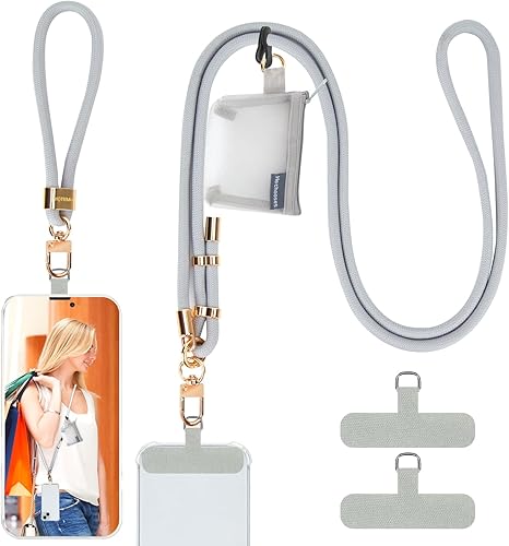 Vista 12 de Cordón para teléfono y correas para la muñeca, cordón ajustable para teléfono celular con cartera desmontable, cordón para iPhone de 0.315 pulgadas