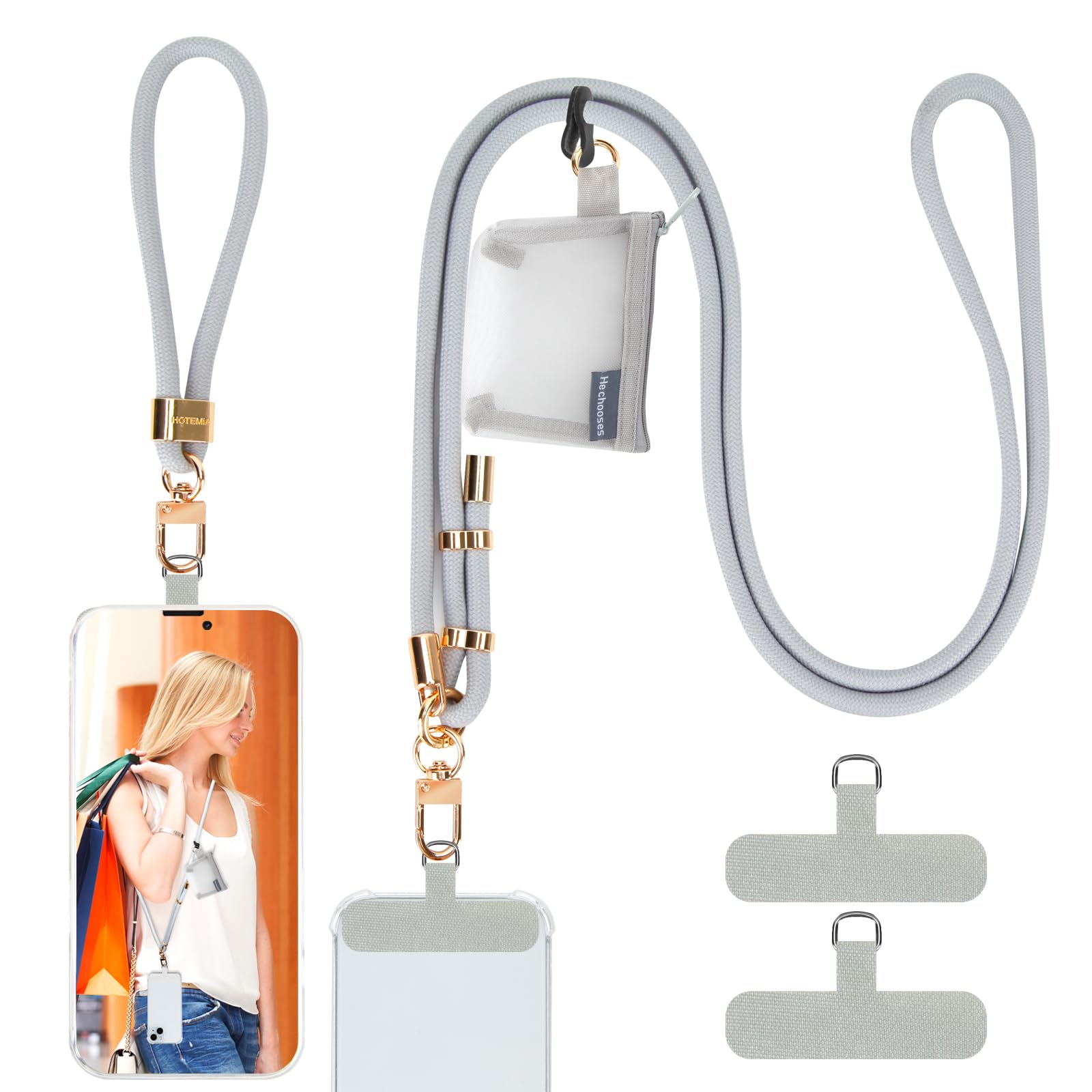 HOTEMIA Phone Lanyard and Wrist Straps, Adjustable Cell Phone Lanyard Crossbody with Detachable Wallet, 8mm Thick iPhone Lanyard for Around the Neck (