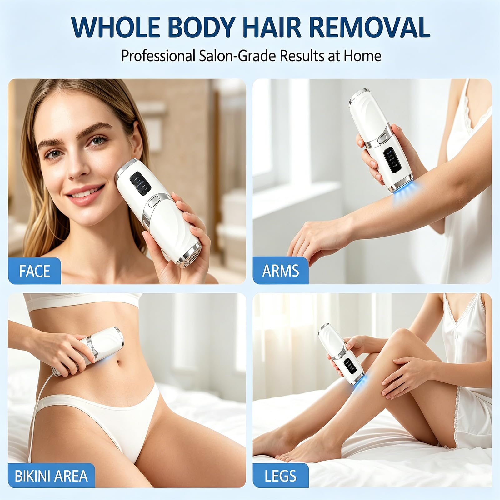 Motswedi Depiladora Láser IPL Mujer y Hombre, Máquina Depilación y Depilar Luz Pulsada Eléctrica Corporal Indolora Casa, Cuerpo, Piernas, Bikini, Axilas, Cara – Blanco