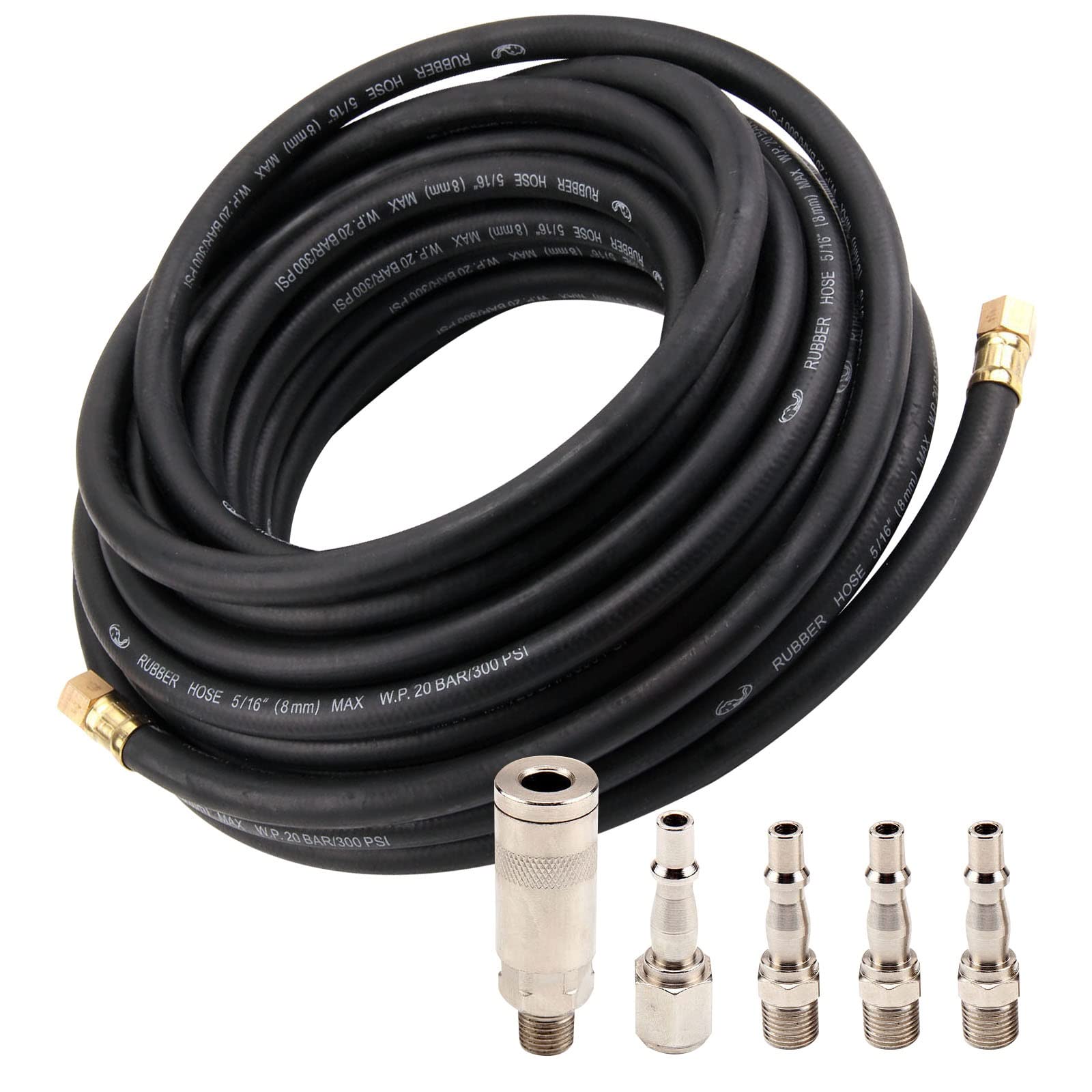 Youyijia Light 15M Air Compressor Hose 9.5Mm Bore Airline Air Hose Internal Soft Rubber With Quick Release Fittings
