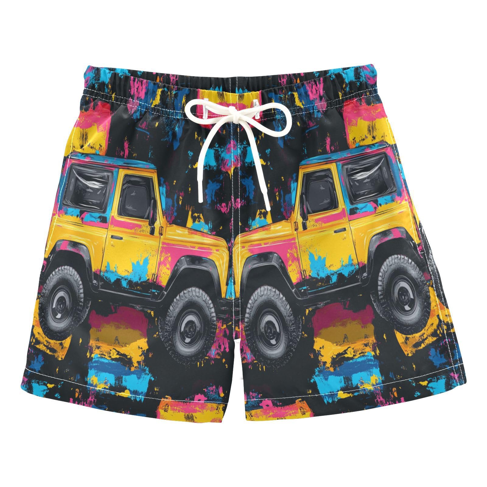 Jucciaco Boys Beach Board Shorts Truck Car Doodle Travel Quick Dry Swim Trunk Swimwear for Kids Multicolor
