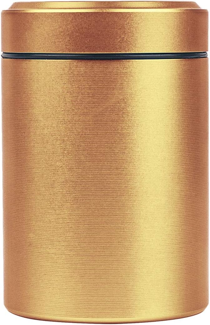 Airtight Stash Jar Smell Proof Durable Multi-Use Portable Metal Herb Jar Container. Waterproof Aluminum Screw-top Lid Lock Odor (Gold)