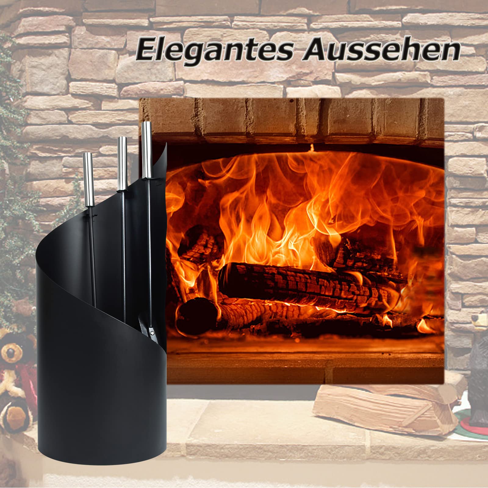 LZQ Ustensiles de cheminée modernes en acier inoxydable 4 pièces - Accessoires de cheminée - Avec tisonnier - Pelle à cendres, balai et support - Pour accessoires de maison